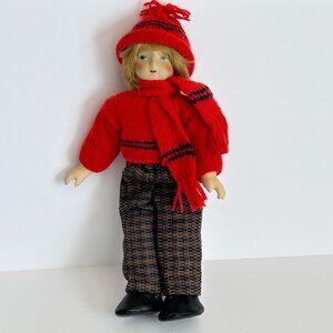 Autumn Doll Lillian Vernon Clothes Red Sweater Hat Pant Bisque Soft Body 13 Inc